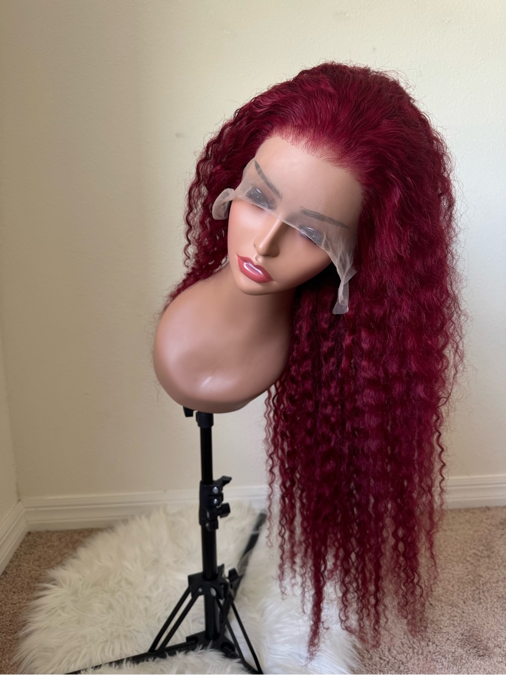30 inch 13x4 Deep Burgundy Curly Lace Front Wig 220 % density 100% human hair
